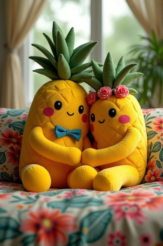 Pineapple cloth couples on bed