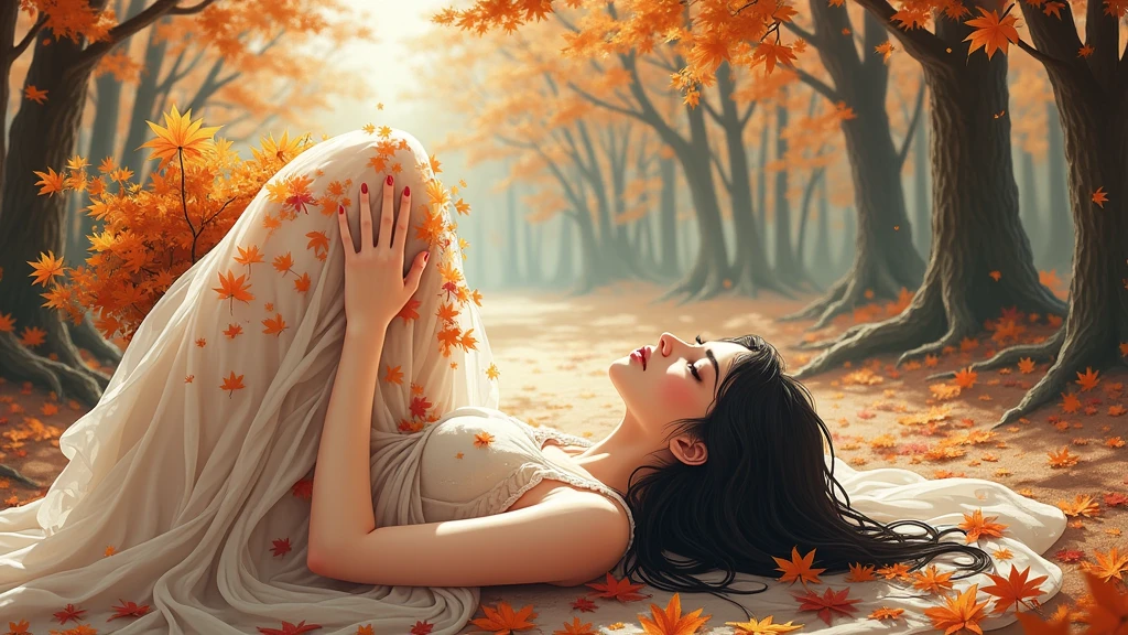 In the maple forest, the woman is erased