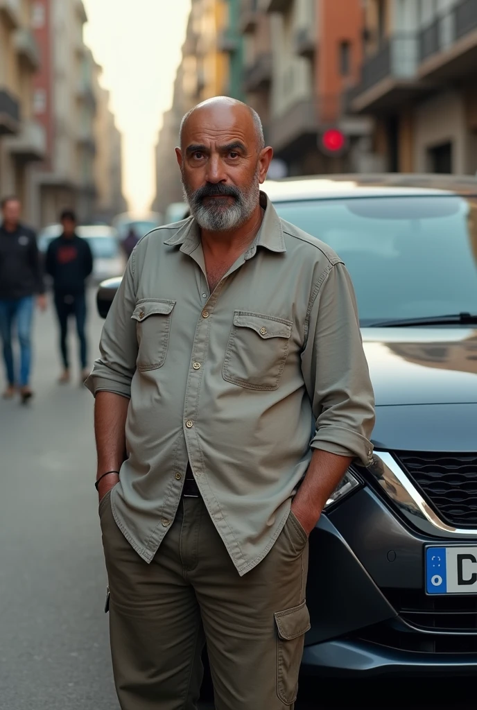 Victor Eugenio Mardones Castro bald with mustache and beard wearing loose clothing on the street standing next to a Nissan car March 2018