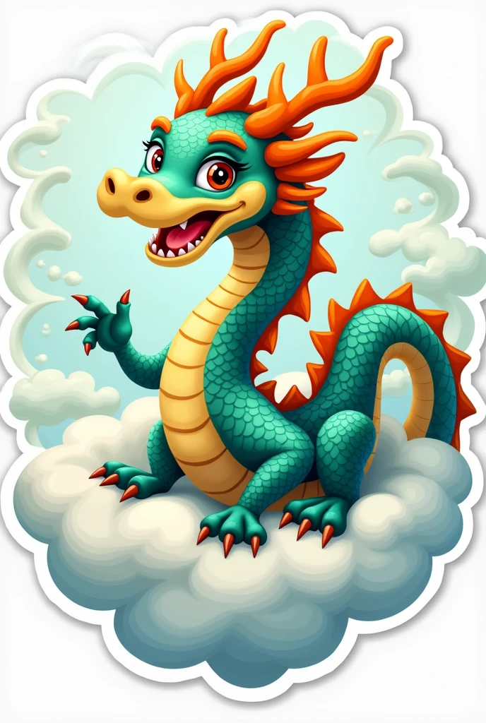 Um dragao chines com nuvens em Volta sticker, cartoon style
