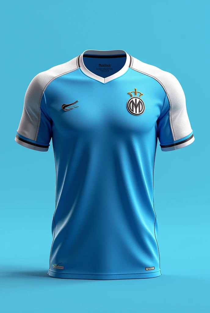 Un maillot de l'Olympique de Marseille pourrait être imaginé avec les éléments suivants :

Couleur principale : Le bleu ciel traditionnel du club domine le maillot, symbolisant la Méditerranée et la ville de Marseille. La teinte pourrait être légèrement modernisée avec un effet dégradé ou texturé.
Éléments secondaires : Des touches de blanc pur, qui rappellent les couleurs historiques du club, pourraient être présentes sur les manches, le col, et les bandes latérales. Ces éléments blancs pourraient être agrémentés de détails argentés ou dorés pour ajouter une touche de sophistication.
Logo : Le logo de l’OM serait évidemment présent sur la poitrine, avec ses couleurs traditionnelles en bleu et blanc, peut-être légèrement modernisé avec un effet 3D ou brodé pour plus de relief.
Sponsor : Le logo du sponsor principal serait positionné au centre, juste en dessous du logo du club, avec une couleur contrastante mais harmonieuse, par exemple en noir ou bleu marine.
Détails : Pour marquer l’appartenance régionale, une  croix de Provence pourrait être intégrée subtilement dans le col ou sur la nuque, ajoutant une dimension locale au maillot. De plus, un motif discret de vagues pourrait être incrusté dans le tissu pour évoquer la proximité avec la mer Méditerranée.
Technologie : Le maillot serait conçu avec une matière légère et respirante, intégrant des technologies de gestion de l’humidité pour le confort des joueurs pendant les matchs.
Dos : Le dos du maillot pourrait être plus simple, avec un espace uni pour le nom et le numéro du joueur, mais avec un petit détail comme un rappel du blason de la ville de Marseille ou un motif stylisé.