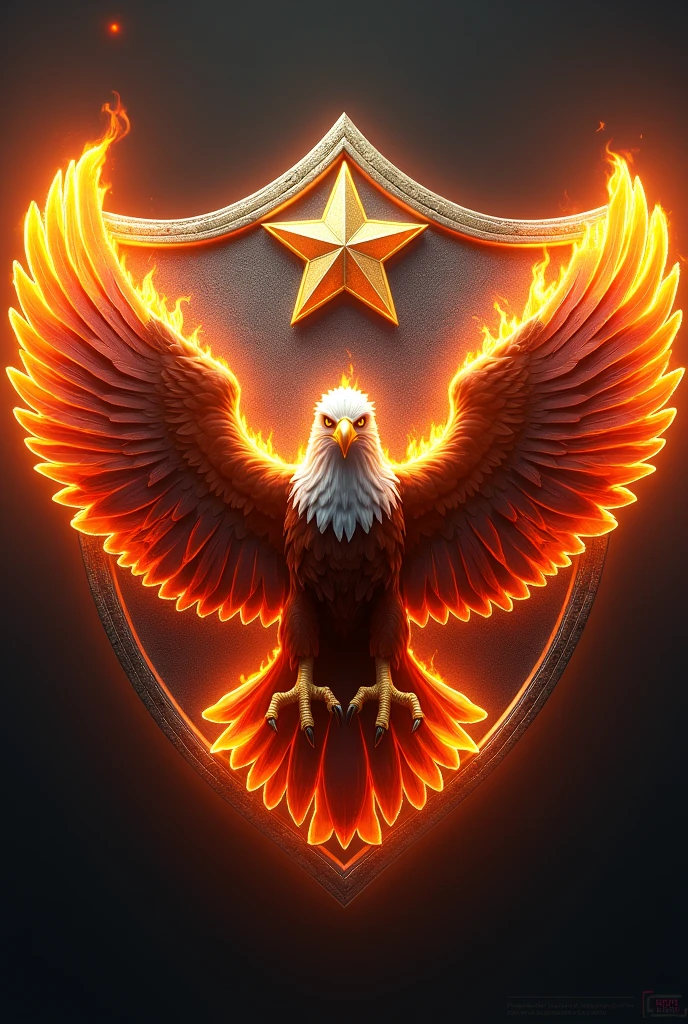 make a fiery eagle inside a shield and on top of the shield a star