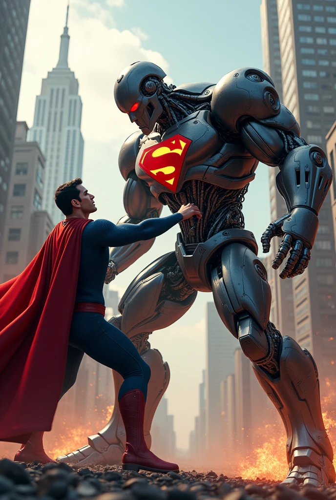 Superman punching a robot