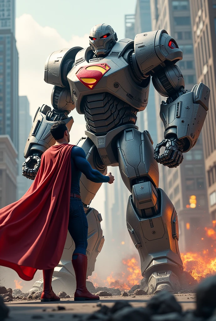 Superman punching a robot