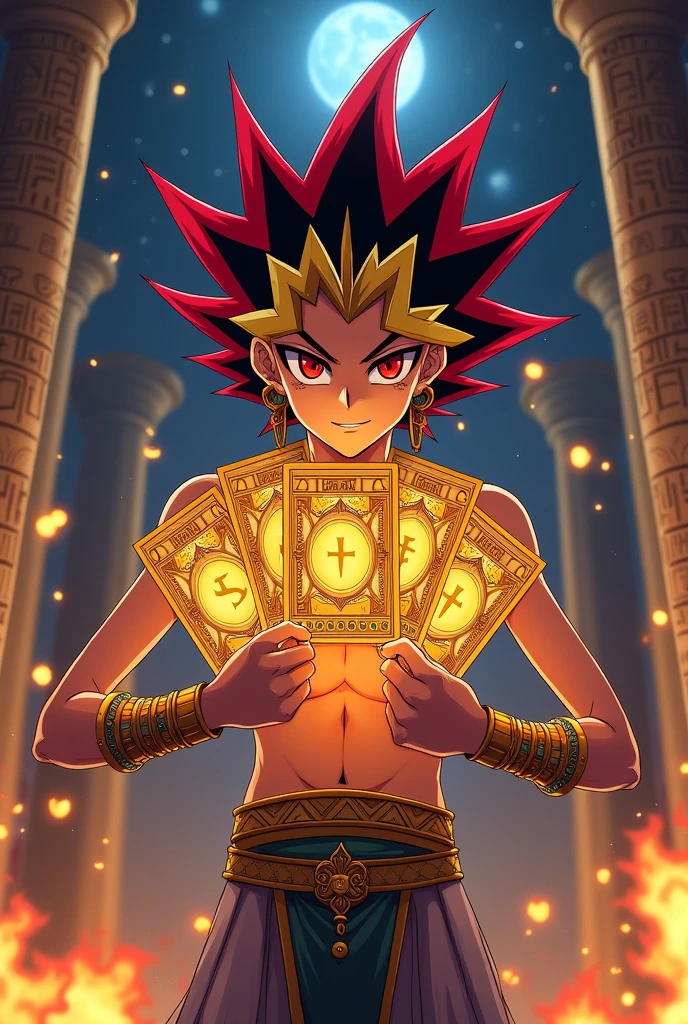  Egyptian Yami Yugi Anime Character Holding Cards in Dueling Position 