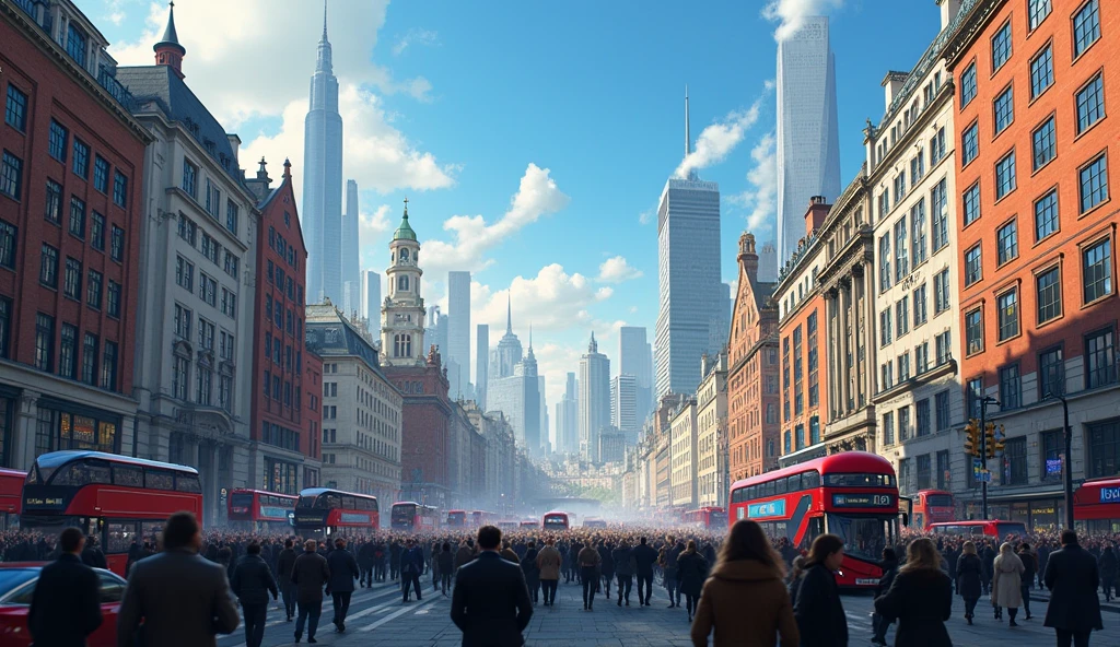 City of London by day, in chaos; blue sky