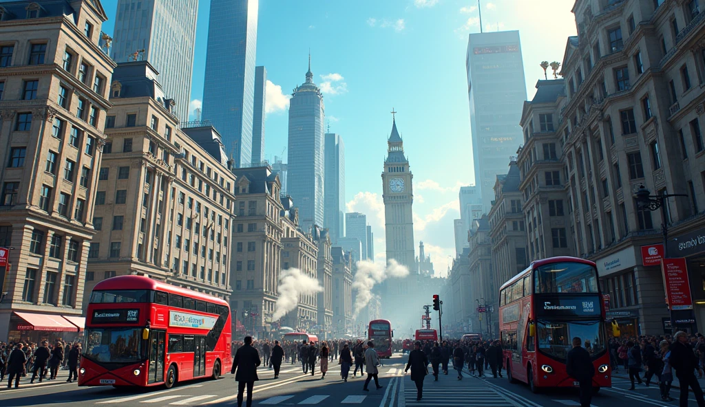 City of London by day, in chaos; blue sky