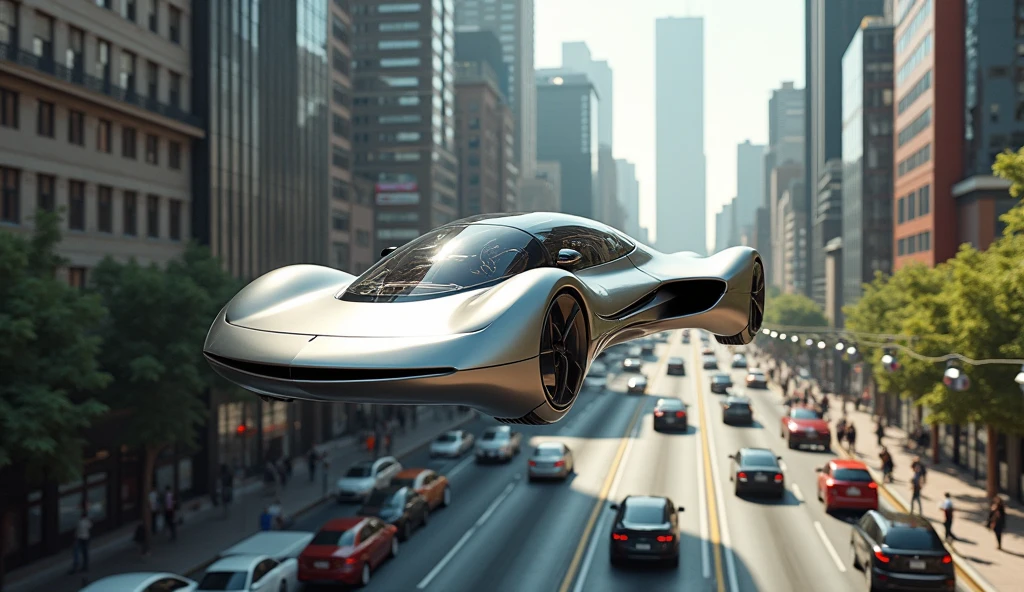 Flying car in current city, PICTURE REALISTIC 