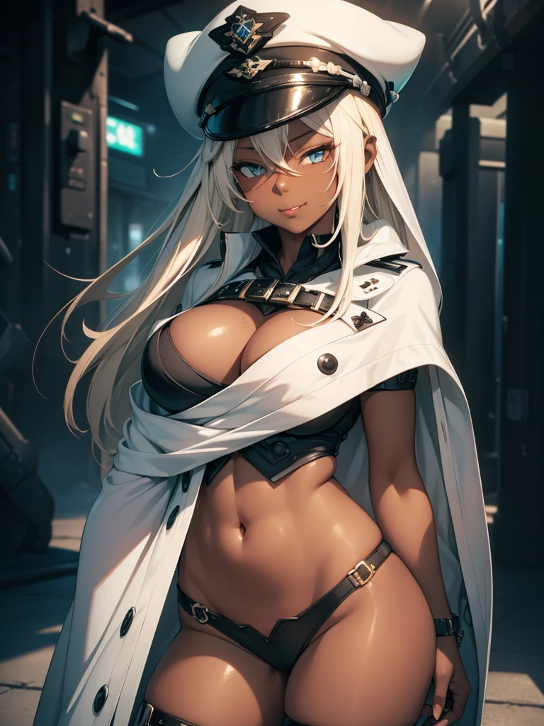 (masterpiece、top-quality、hight resolution、Unity 8k、extremely details CG:1,Best Picture), ramlethalms, her expression full of lust. Her eyes are half-lidded and slightly glazed, with a moist and glossy look. Her lips are parted, slightly wet, and she has a faint, suggestive smile. Her cheeks are flushed, and she lightly bites her lower lip. Her head is tilted slightly, enhancing the seductive atmosphere. (((dark skin))), Sweat. nsfw