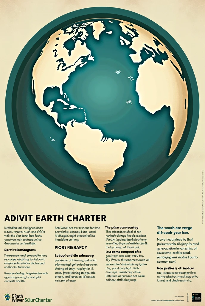 Create a poster to promote the Earth Charter and make everyone want to read it,and get inspired by the text: I. Respect and care for the community of life The passage emphasizes the need to respect the Earth and all the diversity of life it harbors, recognizing that all living things are interconnected and have intrinsic value, regardless of its usefulness to humans. Affirms the importance of recognizing the inherent dignity of all human beings, valuing your intellectual potential, artistic, ethical and spiritual. Furthermore, highlights the importance of caring for the community of life with understanding, compassion and love, recognizing that the use and management of natural resources must be accompanied by a commitment to avoid harm to the environment and protect the rights of people. The passage also highlights the responsibility of using freedom, the knowledge and power acquired in order to promote the common good. In addition, advocates the construction of democratic societies that are fair, participatory, sustainable and peaceful, ensuring that everyone has their human rights and fundamental freedoms guaranteed, as well as the importance of preserving the Earth&#39;s gifts and beauty for future generations, recognizing that the actions of each generation must take into account the needs of the next, transmitting values, traditions and institutions that ensure the long-term prosperity of human and ecological communities. 

II. Ecological integrity This excerpt highlights the importance of protecting and restoring the integrity of Earth&#39;s ecological systems., focusing on the conservation of biodiversity and the natural processes that sustain life. The adoption of sustainable development plans that integrate environmental conservation into all development initiatives is advocated.. This includes the creation and protection of nature reserves and marine areas to preserve ecosystems and biodiversity., beyond the recovery of endangered species