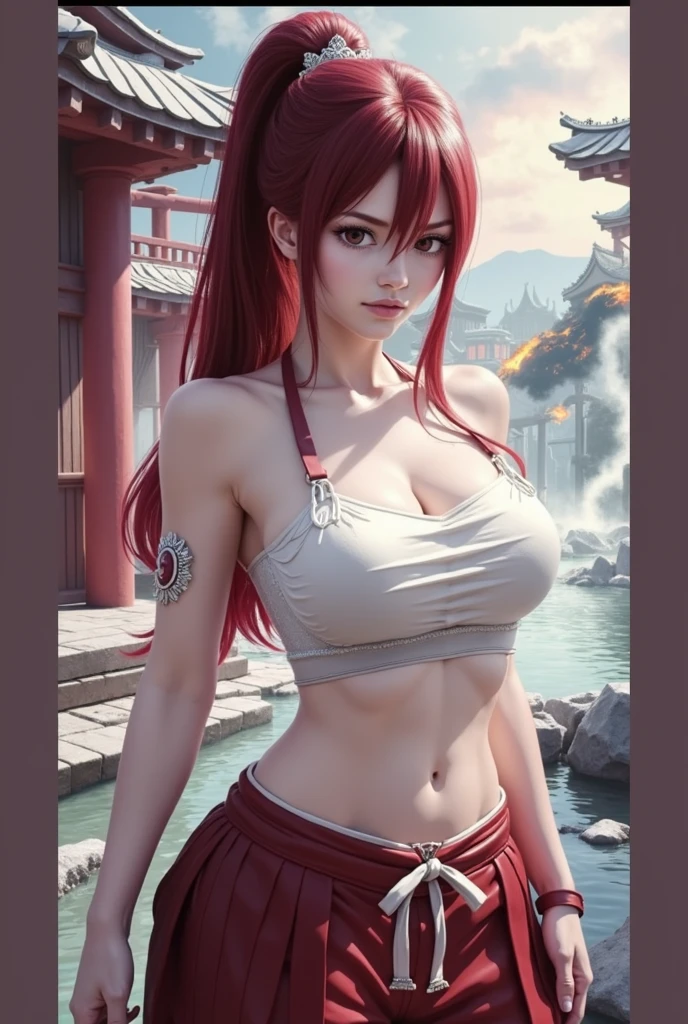 Here’s a detailed prompt to create an image of Erza Scarlet:
(Erza Scarlet:1.4), (Fairy Tail:1.4), (masterpiece:1.4, best quality), (photo realistic:1.4), fierce and determined expression, dynamic battle pose, wearing her iconic armor with intricate details, (armor glowing with magical energy:1.2), long, flowing scarlet hair, holding a massive sword with a beautifully decorated hilt, (sharp and intense gaze:1.2), (powerful aura surrounding her:1.2), (background of a battlefield with rubble and flames:1.2), (dramatic lighting with strong contrasts:1.2), vibrant colors, rich textures, highly detailed armor and weapon, (dynamic composition with movement and energy:1.2), (deep reds:1.2), (metallic silver:1.2), high-quality and detailed, (epic and powerful atmosphere:1.2), captivating and commanding presence, perfect image quality, iconic and recognizable, strong sense of action and intensity