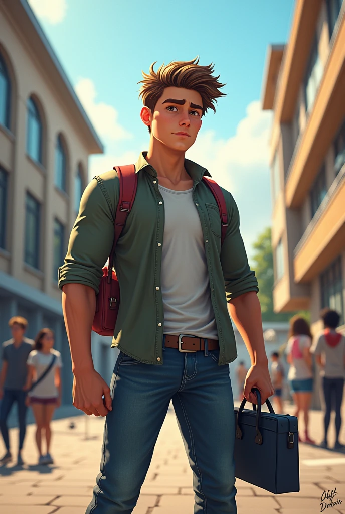 create character named Sam, male, university student, have brave and bold