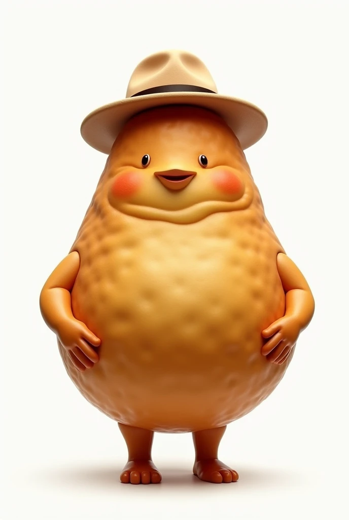 Coxinha wearing a hat with feet and hands and a white background