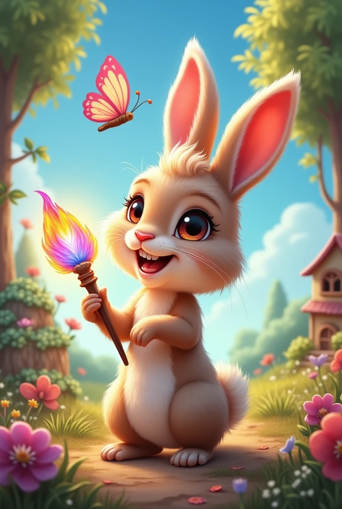 Rosie the Rabbit:
Prompt: "A cute little rabbit named Rosie with soft fur and bright eyes, holding a sparkling, magical paintbrush. She’s in a sunny garden surrounded by flowers and trees."
Magical Paintbrush:
Prompt: "A close-up of a magical paintbrush that sparkles and shines with a magical aura. The bristles glow with enchanting colors."
Butterfly:
Prompt: "A beautiful butterfly painted by Rosie with vibrant colors and intricate patterns. The butterfly is flying gracefully out of the painting."
Cake:
Prompt: "A delicious-looking cake that Rosie painted. The cake is decorated with colorful icing and sprinkles, appearing in a cozy setting."
Sunny Day:
Prompt: "A picturesque scene of a bright, sunny day with clear blue skies and warm sunlight, created by Rosie’s magical paintbrush."
Cozy Little House for a Bird:
Prompt: "A charming, cozy little house painted by Rosie, designed for a bird. The house is nestled in a tree with a welcoming door and window."
Beautiful Garden:
Prompt: "A vibrant, magical garden full of colorful flowers, towering trees, and lush greenery. The scene is glowing with a sense of enchantment and beauty."
Rosie’s Friends Playing in the Garden:
Prompt: "A joyful scene with Rosie and her animal friends playing together in the newly created beautiful garden. They’re laughing and having fun amidst the flowers and trees."