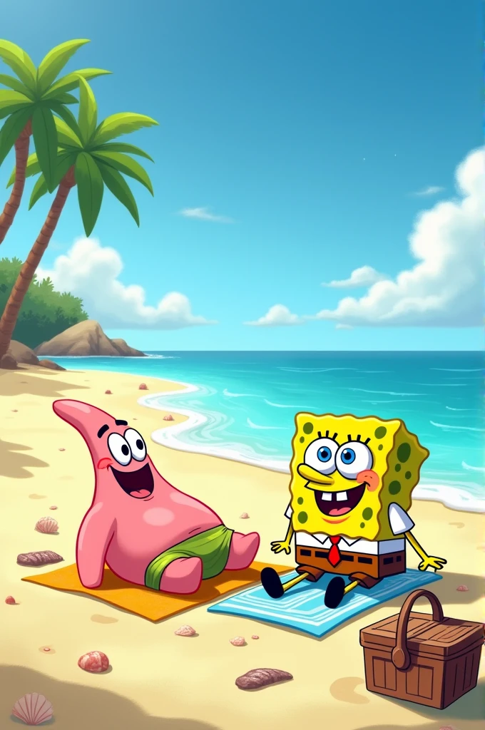 Spongebob on the beach with Patrick
