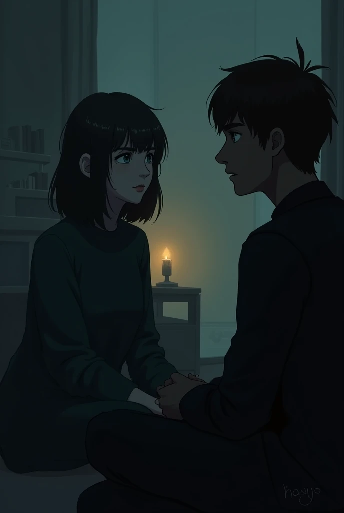 a person giving listening attention for person in dark