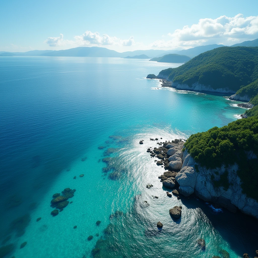 (masterpiece:1.2,Exceptional Quality,mirror-like,Cinematic Experience),8k,wallpaper,(Shooting from above:2.0),Japan,Okinawa,The ocean is so clear,Beautiful sea,(Diffuse reflection of light:2.0),(Dynamic Angles:2.0),Summer sunshine