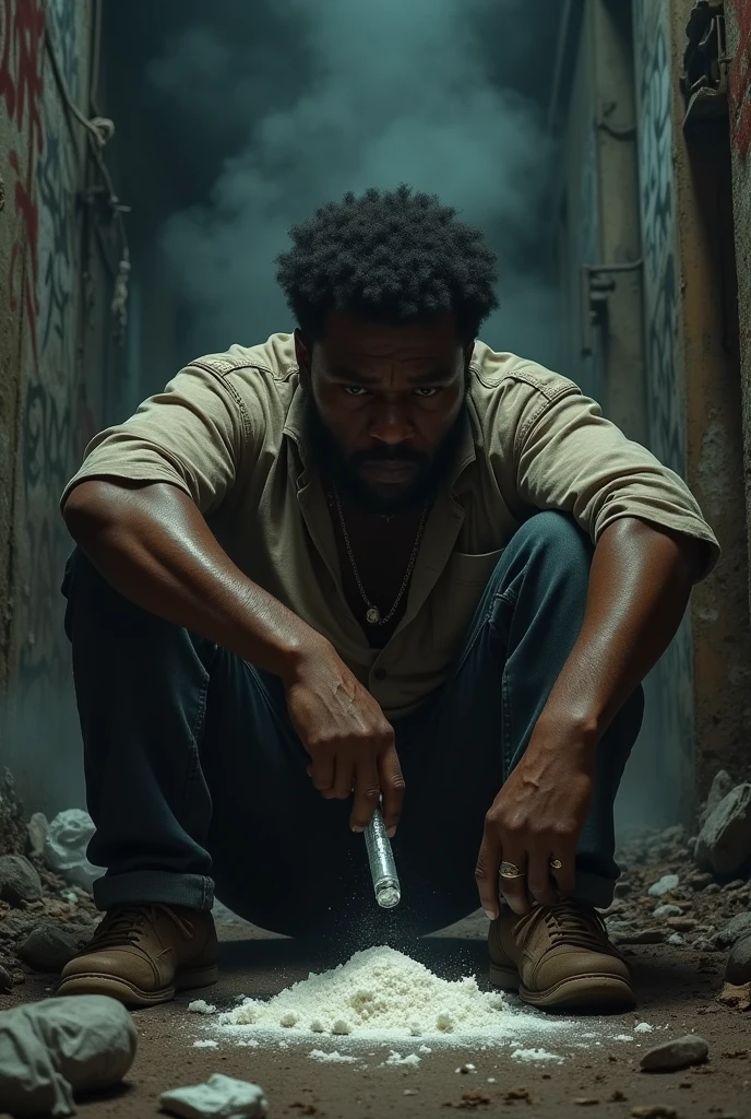 Black man smoking drugs with lots of cocaine 