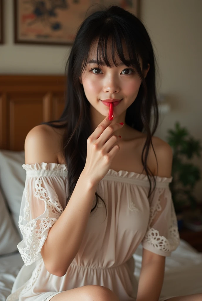 Make a Japanese woman with a penis in front of you