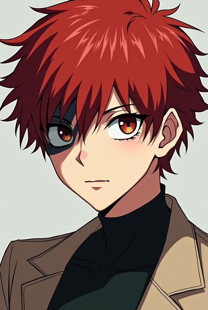 Make a male teenager with a scar on his eye and very handsome with short red hair, hazel eyes and pale skin, in my hero academia style 