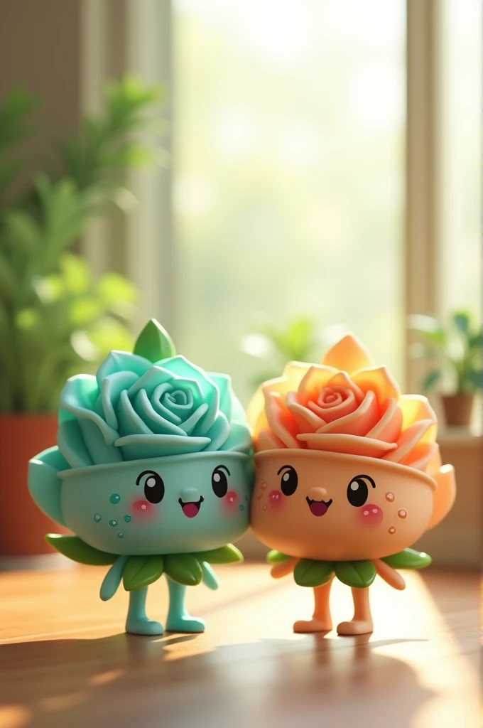 15M
12M
Description
Prompt
Create an image of two adorable, cartoonishrose characters, one teal and one tan, both with cheerful smiles and tiny arms and legs. They have glossy, semi-transparent surfaces with tiny water droplets, and each has a small leaf on top. The background features a bright and airy indoor setting with green plants and soft natural light, creating a cozy atmosphere. The scene conveys a sense of happiness and friendship, with a gentle bokeh effect in the background.
#