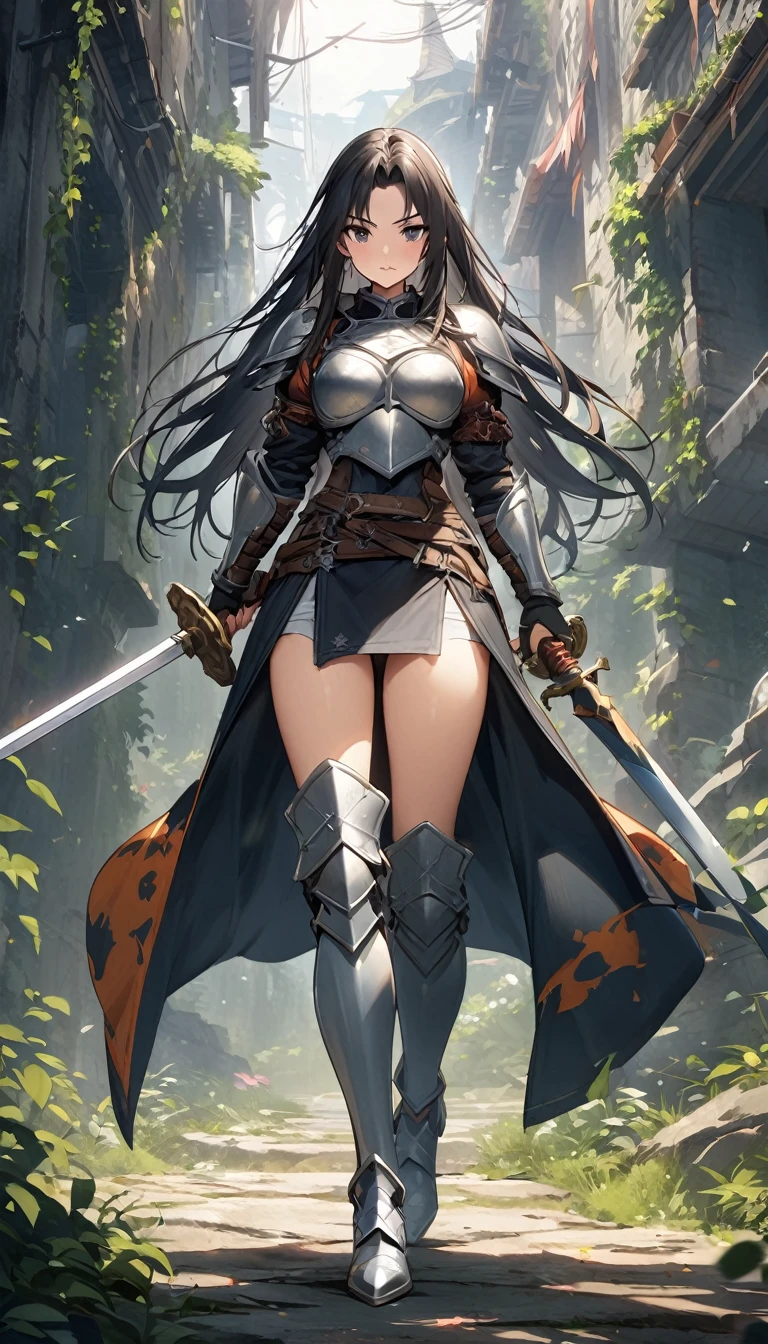 Ultra-high definition image quality、beautiful girl、Female Warrior、Female Swordsman、Light Armor、Silver Boots、Long Hair、knight'hair ornaments、Black Hair、20-year-old、Be confident々face、Very short tight skirt、Sexy posture、wilderness、Highest quality,Big Ass、Big Breasts、Thighs、Grabbing the spear、Gorgeous embroidered lace panties、Joan of Arc style clothing、Wind King Barrier、Her hair is blowing in the wind、The Sword of Promised Victory、god々Wearing a bright aura、Big Ass、Valkyrie the War Maiden、Crotch close-up、Angle from directly below、Squat with your legs apart、(Confused eyes)、3White eyes、(Female Demon Lord)、Evil forces、cruel