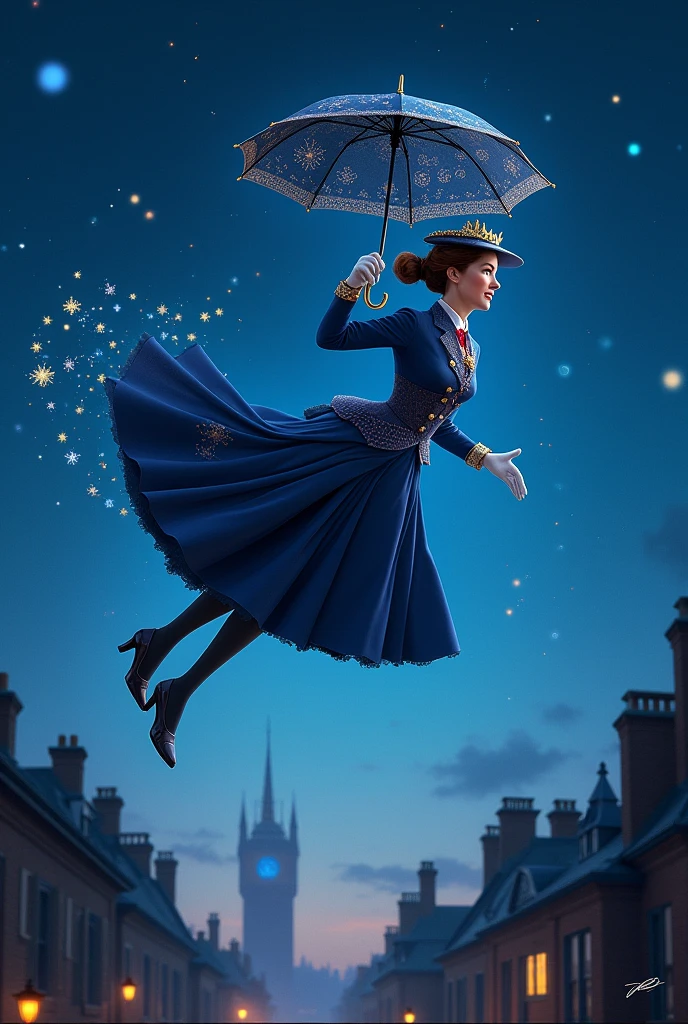 Mary Poppins, king, magic, umbrella, comet, suitcase, scenery, Chimneys 
