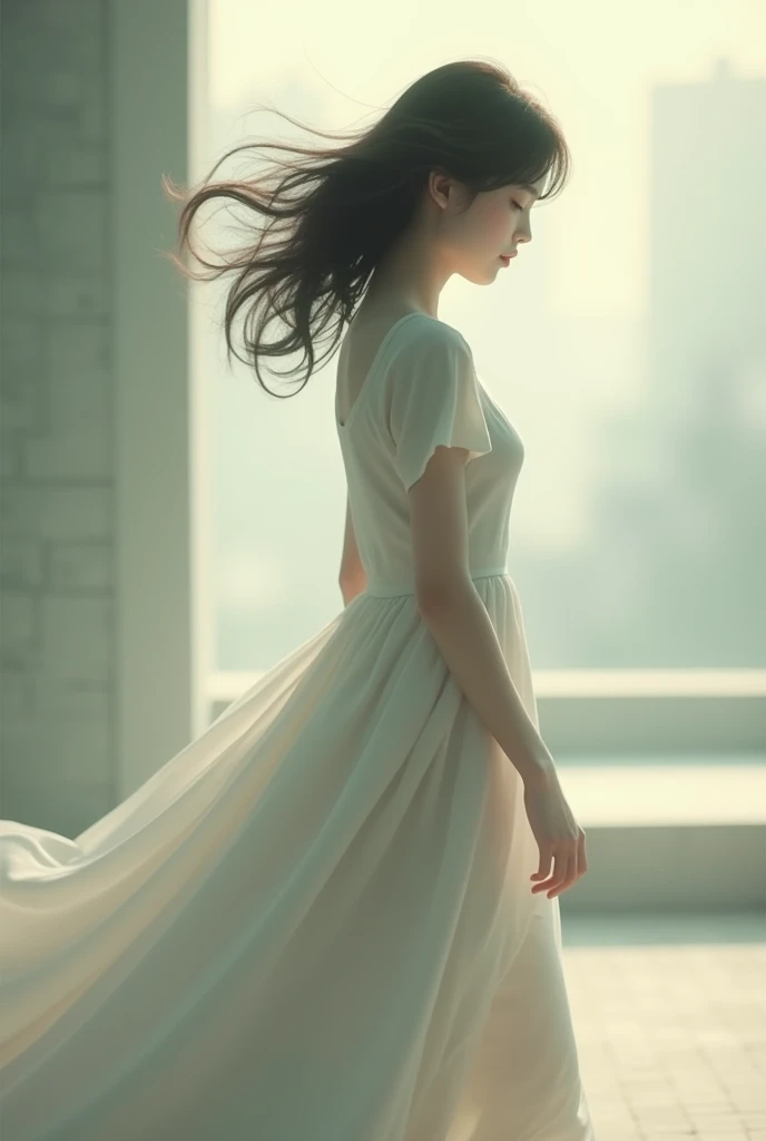 Pretty Korean girl turning her back and walking away 