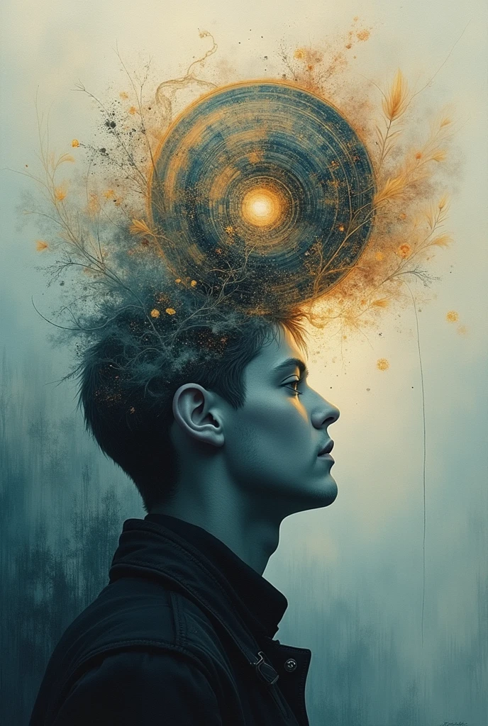A art painting poster promoting mental health and well being, psychological elements, professional level