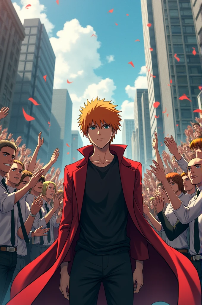 Citizens applauding Ichigo Kurosaki 