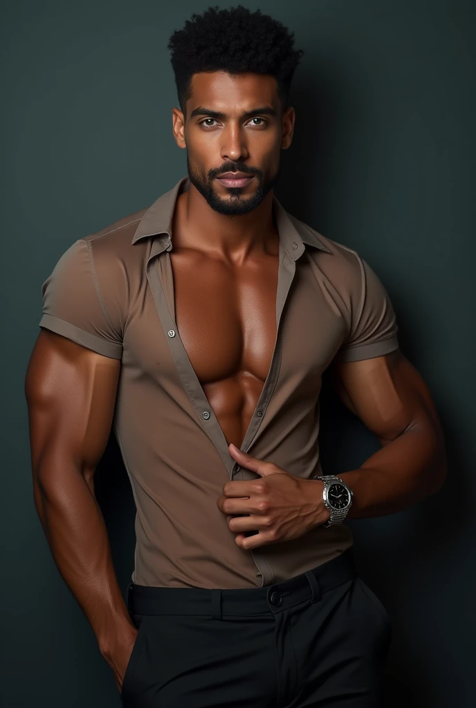 Cristiano ronaldo in a opern black shirt with lepord style underwear with a gay black Australian man