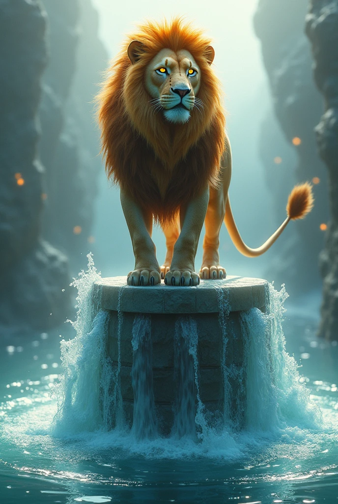 Lion on firewall with water