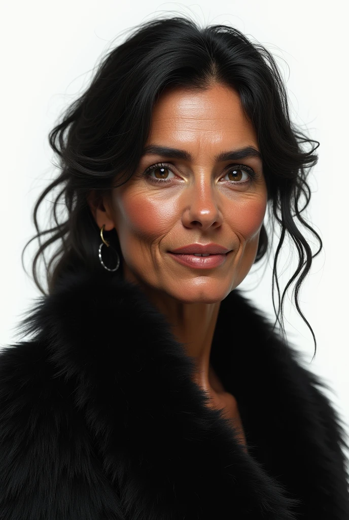 women, black fur, 30 years, Spanish, White background