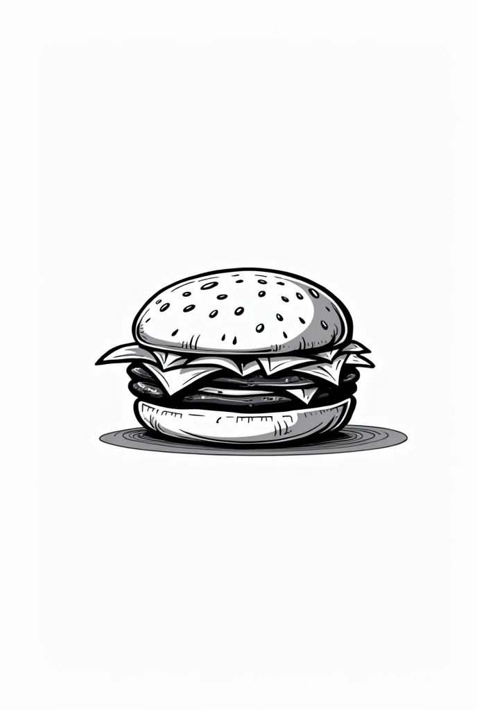 a 2d cartoon hamburger in the style of 1960s animations monochrome