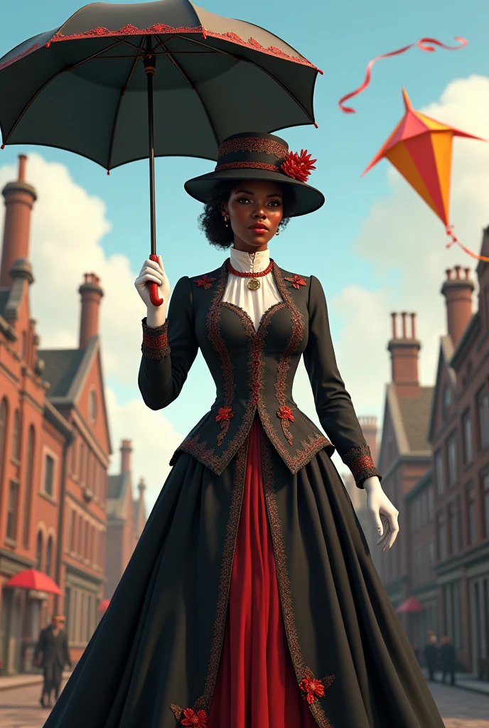 Mary Poppins, black woman, magic, umbrella, 🪁, suitcase, scenery, Chimneys