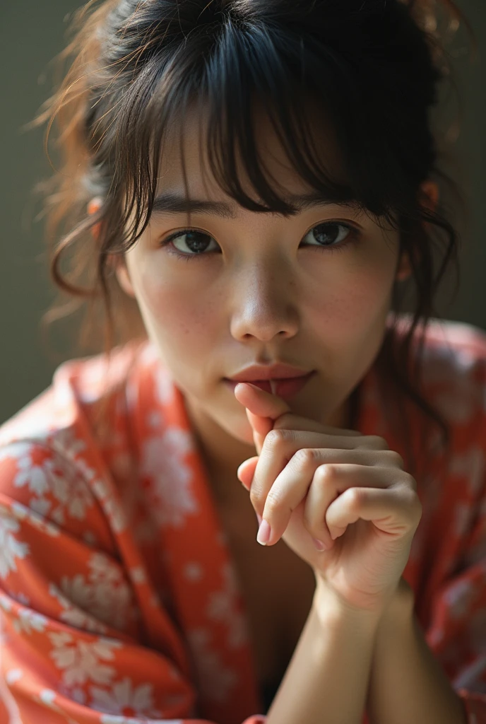 Make a Japanese woman with a penis in front of you,She wants to grab that penis,she grabs that huge penis