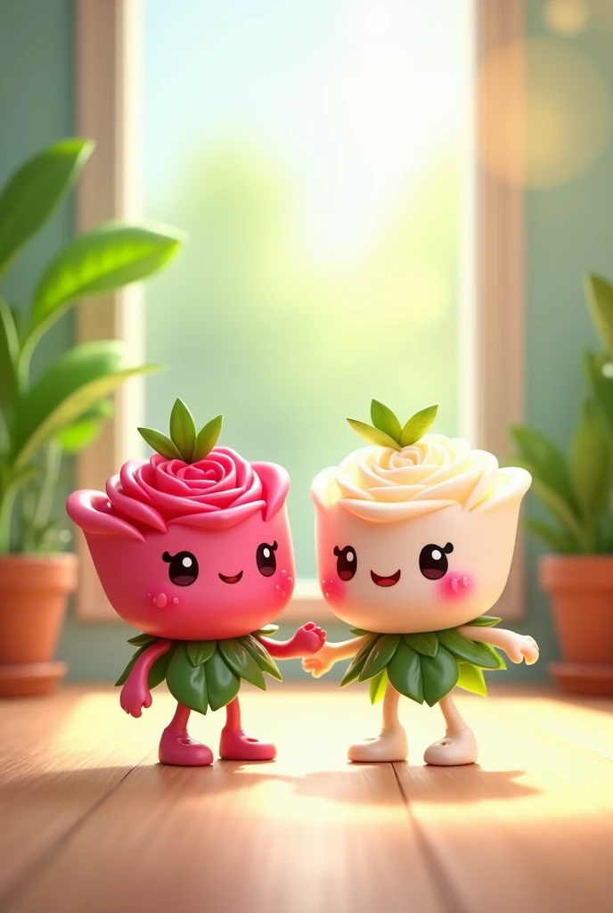 15M
12M
Description
Prompt
Create an image of two adorable, cartoonishrose characters, one magenta and one white both with cheerful smiles and tiny arms and legs. They have glossy, semi-transparent surfaces with tiny water droplets, and each has a small leaf on top. The background features a bright and airy indoor setting with green plants and soft natural light, creating a cozy atmosphere. The scene conveys a sense of happiness and friendship, with a gentle bokeh effect in the background.
#