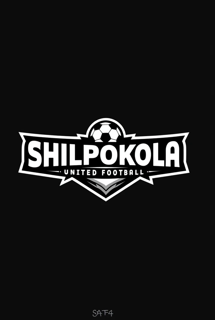 Create a football club logo with the name "shilpokola united football TM" (black and white colour)
