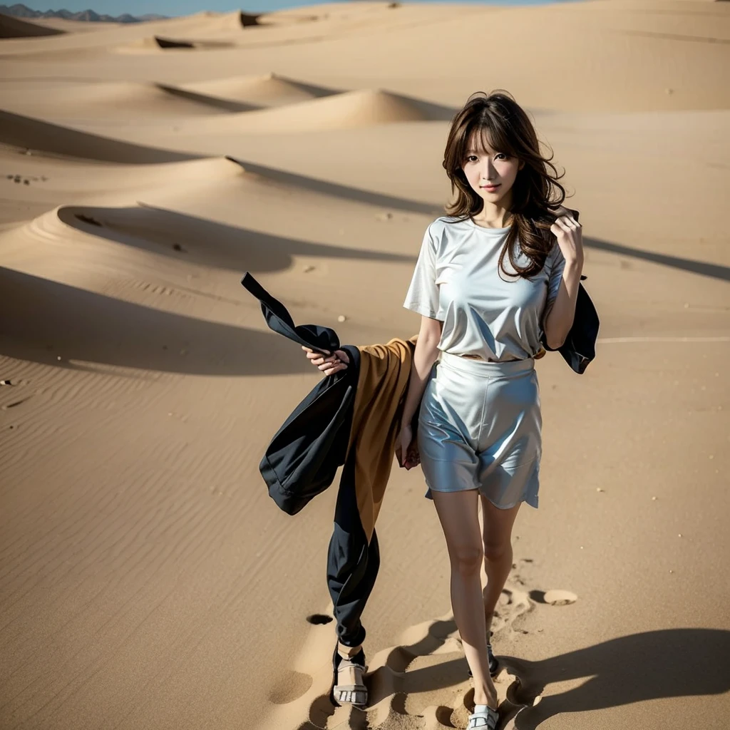 Aki walking through the desert