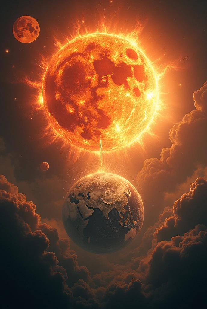 A sun and moon land into the earth and distroy the earth