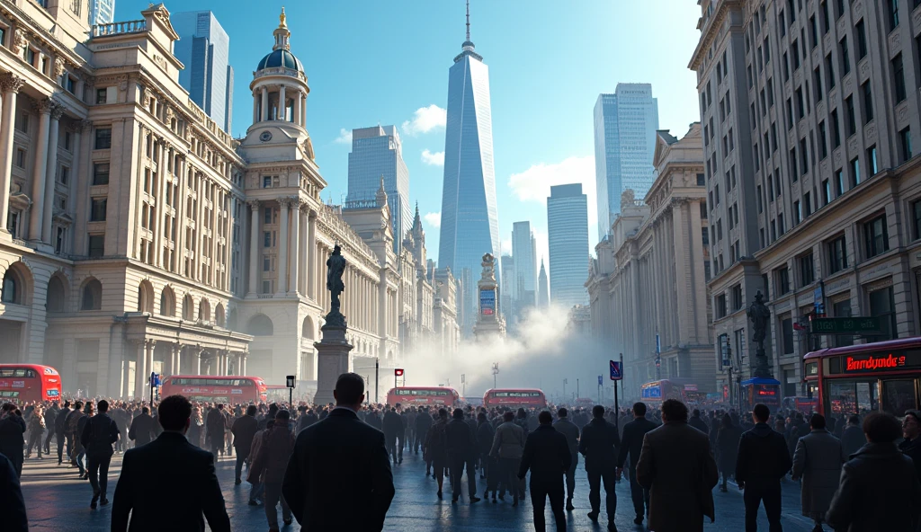 City of London by day, in chaos; blue sky