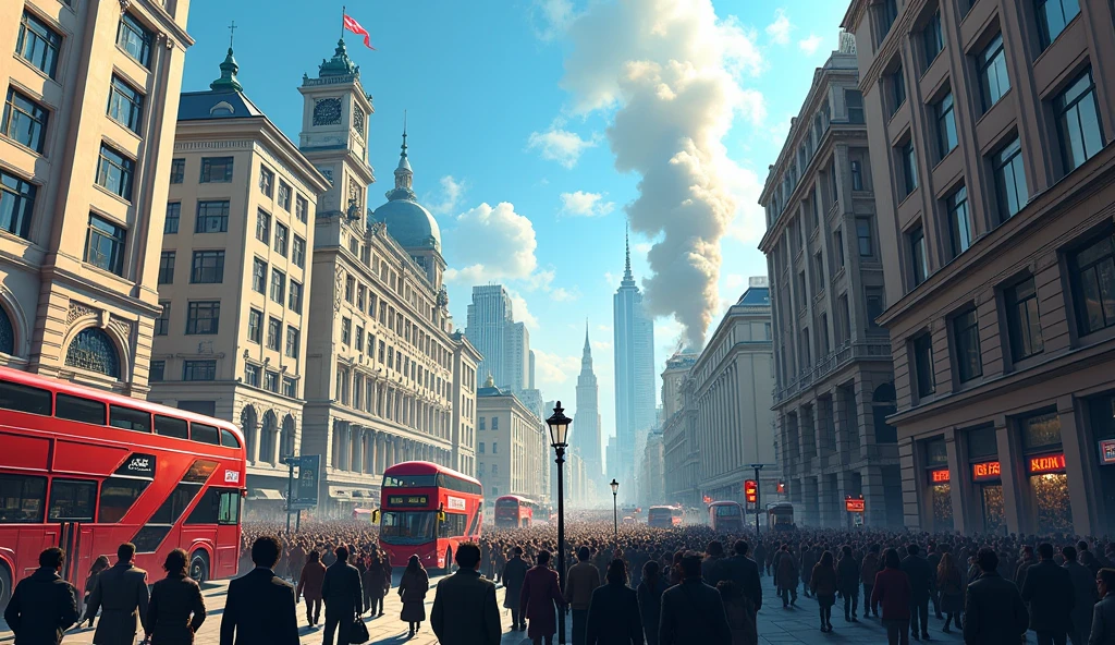 City of London by day, in chaos; blue sky
