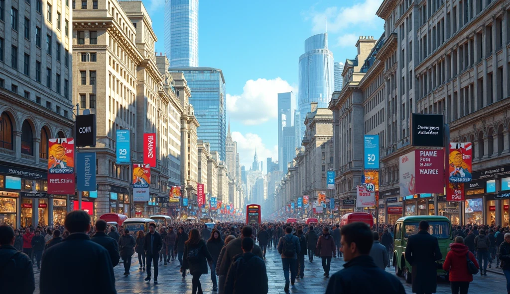 City of London by day, in chaos; blue sky