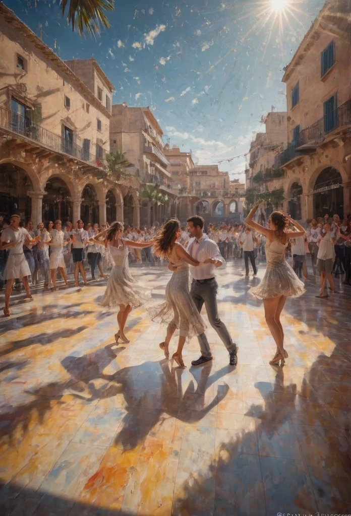 People Dancing on the Stage Surface, best quality, masterpiece, very aesthetic, perfect composition, intricate details, ultra-detailed, by sunshine in Mallorca, surrounded ny photographs, detail tweaker XL