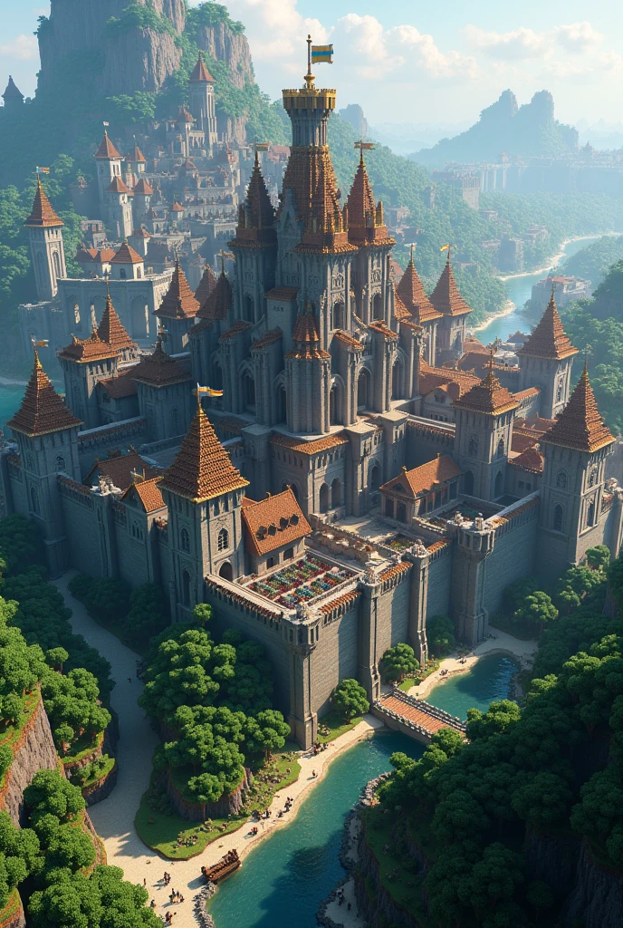 Aerial image of large epic medieval city in minecraft