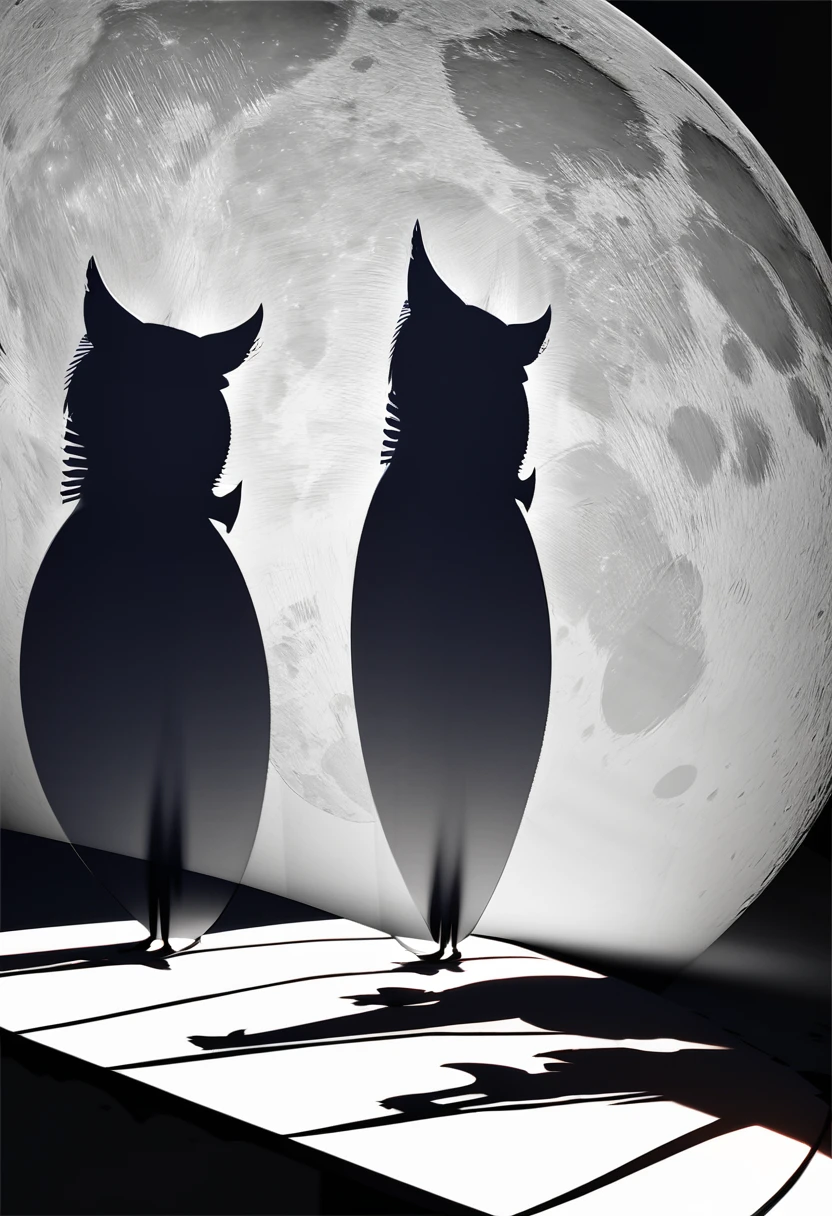 owl, shading, full moon, shadows, contrast, conceptual installation art, 2.5D, delicate and dynamic effects, artistic, hyper, graphic CG digital art