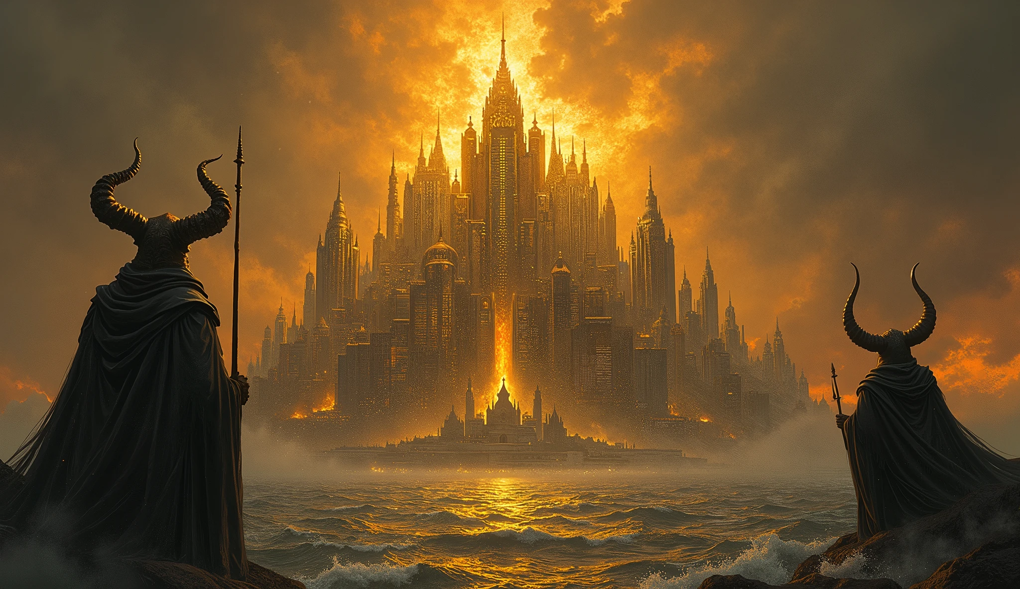 This shining city built of gold, a far cry from innocence
There's more than meets the eye 'round here, look to the waters of the deep
A city of evil
There sat a seven-headed beast, ten horns raised from his head
Symbolic woman sits on his throne, but hatred strips her and leaves her naked
The beast and the harlot (oh)
She's a dwelling place for demons
She's a cage for every unclean spirit, every filthy bird
And makes us drink the poisoned wine to fornicating with our kings
Fallen now is Babylon the Great
The city dressed in jewels and gold, fine linen, myrrh, and pearls
Her plagues will come all at once as her mourners watch her burn
Destroyed in an hour
Merchants and captains of the world, sailors, navigators too
Will weep and mourn this loss with her sins piled to the sky
The beast and the harlot (oh)
She's a dwelling place for demons
She's a cage for every unclean spirit, every filthy bird
And makes us drink the poisoned wine to fornicating with our kings
Fallen now is Babylon the Great
The day has come for all us sinners
If you're not a servant, you'll be struck to the ground
Flee the burning, greedy city
Looking back on her to see there's nothing around
I don't believe in fairy tales and no one wants to go to hell
You've made the wrong decision, and it's easy to see
Now if you wanna serve above or be a king below with us
You're welcome to the city where your future is set forever
She's a dwelling place for demons
She's a cage for every unclean spirit, every filthy bird
And makes us drink the poisoned wine to fornicating with our kings
Fallen now is Babylon the Great
She's a dwelling place for demons
She's a cage for every unclean spirit, every filthy bird
And makes us drink the poisoned wine to fornicating with our kings
Fallen now is Babylon the Great