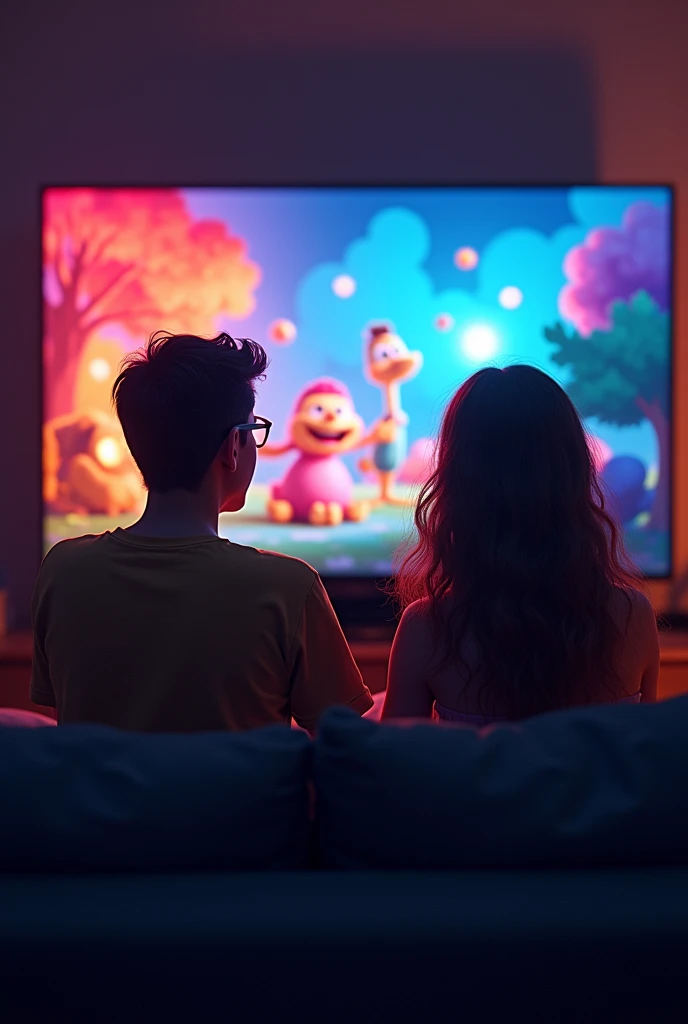 Adult person watching colorful cartoon on TV