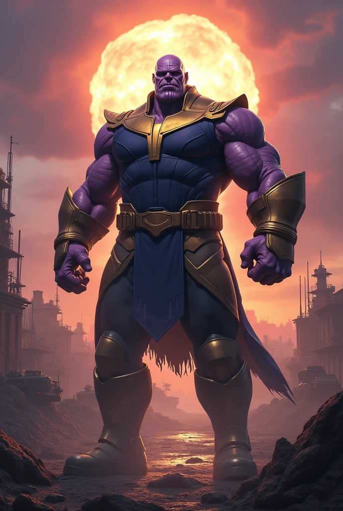 Thanos standing in military area with atomic bomb