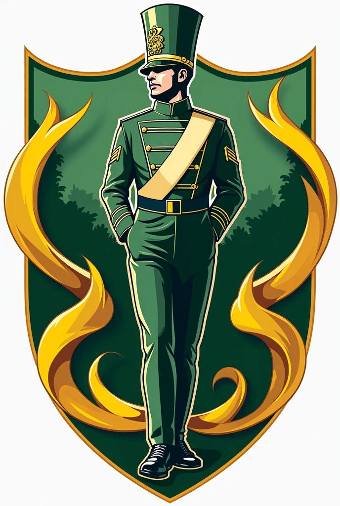 Coat of arms for marching band in green colors, amarelo e branco